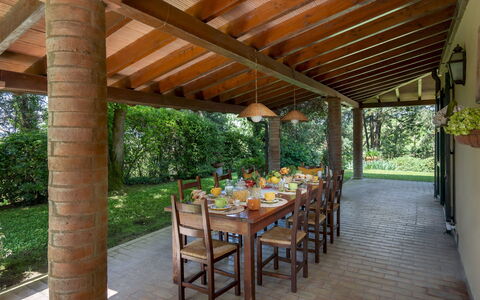 Villa Paesante 8: Möbel, Holz, Tabelle, Küche & Esszimmer Tisch, Stuhl, Veranda, Decke, Outdoor Struktur, Gartenmöbel, Schatten
