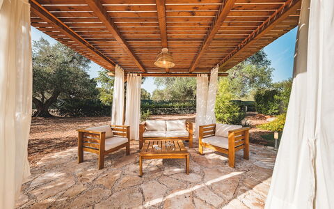 Trulli Biancapetra 8+2: Holz, Schatten, Veranda, Outdoor Struktur, Hartholz, Holzbeize, Resort, Estate, Gazebo, Pavillon