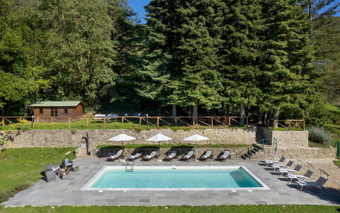 Villa la Rassinata 8: Gartenmöbel, Schwimmbad, Garten, Landscaping, Flagstone, Eco Hotel, Schatten, Resort, Regenschirm, Park