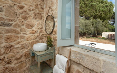Palmento San Lorenzo 6: Wand, Armatur, Steinwand, Sinken, Zimmerpflanze, Zapfhahn, Bad Sink, Installation, Blumentopf, Badezimmer