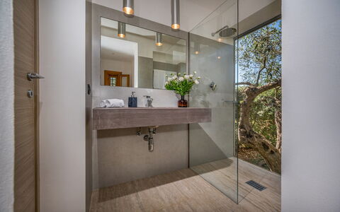Villa Pineta 6: Badezimmer, Armatur, Flooring, Wand, Interior Design, Fussboden, Bad Sink, Zapfhahn, Sinken, Decke