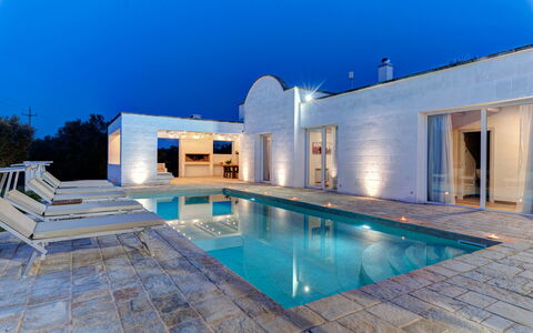 Villa Puspo 8: Blau, Schwimmbad, Verbundwerkstoff, Resort, Estate, Fliese, Water Feature, Beton, Schatten, Villa