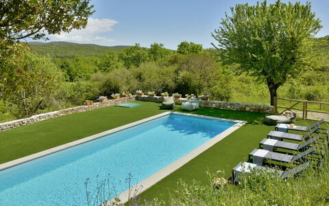 Casa la Pratellaccia 6+2: Schwimmbad, Garten, Freizeit, Resort, Hinterhof, Schatten, Water Feature, Eco Hotel, Landscaping, Thermae