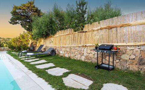 Villa la Maddalena 6+2: Schwimmbad, Gartenmöbel, Garten, Hinterhof, Landscaping, Resort, Schatten, Garten, Sonnenliege, Rasen