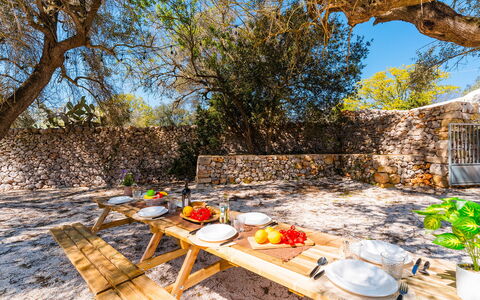 Masseria Grotta Antica 6+2: Schatten, Garten, Gartenmöbel, Tisch Im Freien, Hinterhof