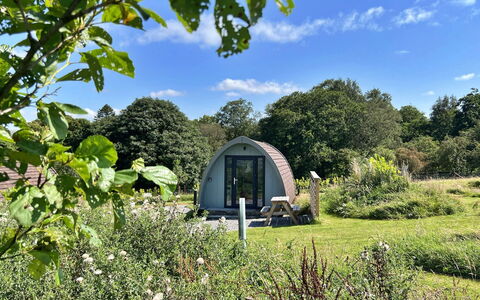Howgill Pod: Strauch, Garten, Kuppel, Gartenbauten, Kuppel, Garten, Park, Rasen, Schuppen, Außenbank