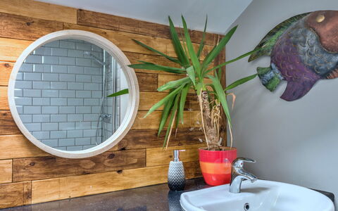 High Cross House: Spiegel, Interior Design, Beleuchtung, Bad Sink, Armatur, Sinken, Zapfhahn, Badezimmer, Glas, Zimmerpflanze