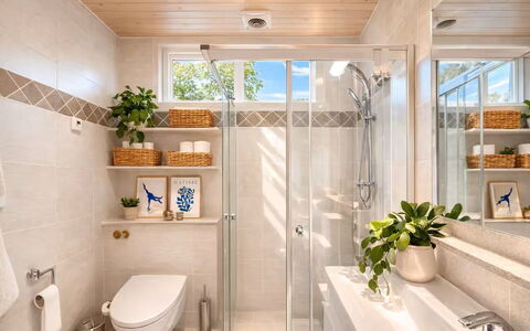 Herdina - 300M from the Sea: Badezimmer, Interior Design, Armatur, Flooring, Sinken, Badezimmerschrank, Bad Sink, Zapfhahn, Fussboden, Zuhause