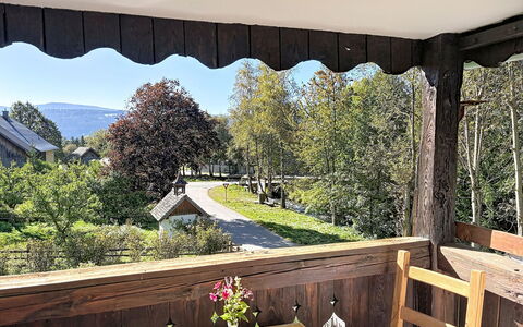 Ferienhaus Huber: Möbel, Schatten, Balkon, Stuhl, Gartenmöbel, Veranda, Hütte, Zimmerpflanze, Tisch Im Freien, Blumentopf