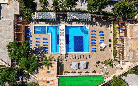 Paloma: Schwimmbad, Gartenmöbel, Resort, Möbel, Regenschirm, Stuhl, Sonnenliege, Schatten, Hotel, Restaurant