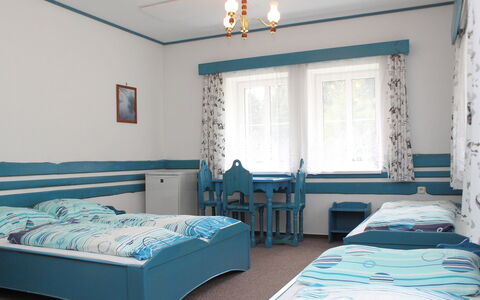 Karlovka: Schlafzimmer, Bett, Zimmer, Möbel, Bettdecke, Eigentum, Blau, Türkis, Bettrahmen, Interior Design
