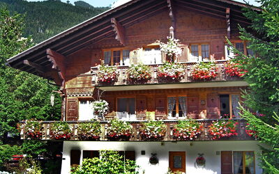Grindelwald 121: Gebäude, Fenster, Pflanze, Eigentum, Himmel, Baum, Haus, Hütte, Wohngebiet