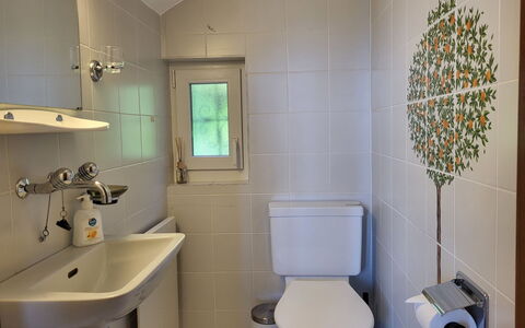 Stellina del Sole: Badezimmer, Toilleten Sitz, Toilette, Bad Sink, Armatur, Wand, Sinken, Interior Design, Flooring, Zapfhahn