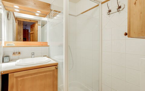 Saint Gervais 181: Spiegel, Badezimmerschrank, Armatur, Sinken, Zapfhahn, Gebäude, Cabinetry, Bad Sink, Dusche, Interior Design