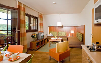 Sonnenresort Maltschacher See 120.1: Zimmer, Interior Design, Gebäude, Wohnzimmer, Eigentum, Möbel, Orange, Haus, Fussboden, Decke