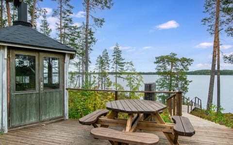 Katajakallio: Holz, Hütte, Blockhaus, Wald, Schuppen, Gartenbauten, Lärche, Wald, Holzbeize