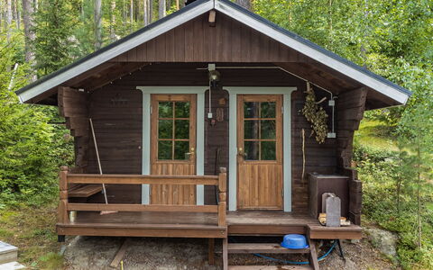 Sarvitupa: Holz, Hütte, Blockhaus, Wald, Schuppen, Gartenbauten, Lärche, Wald, Holzbeize