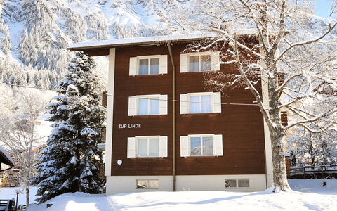 Zur Linde Apt.w: Schnee, Gebäude, Daytime, Fenster, Pflanze, Himmel, Baum, Ast, Haus, Steigung