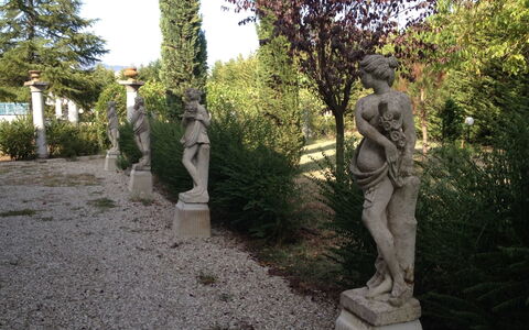 Villa Quattro Mori: Pflanze, Blatt, Baum, Himmel, Tempel, Skulptur, Statue, Kofferraum, Kunst, Gras