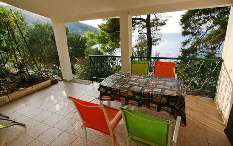 Korčula Prigradica 300: Pflanze, Möbel, Tabelle, Stuhl, Gartenmöbel, Holz, Tisch Im Freien, Schatten, Veranda, Interior Design